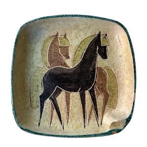 Aldo Londi Bitossi Pottery Ashtray Tray MCM Italian Modern Overlapping Horses